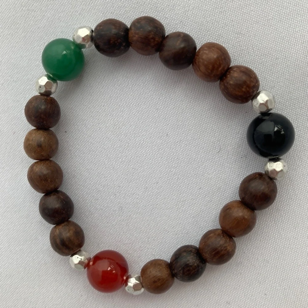 SANDALWOOD Aventurine Carnelian and Onyx Stretch Beaded Bracelet